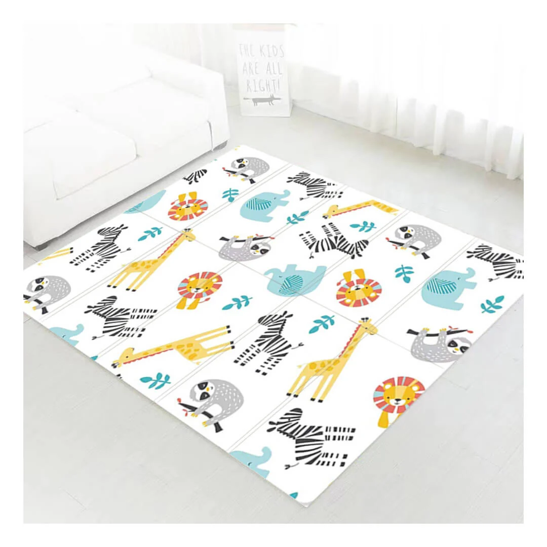 180x150x1 cm Foldable Baby Playmat with Carry Bag - Africa Animals & Curve Both Sides-G - Image 4