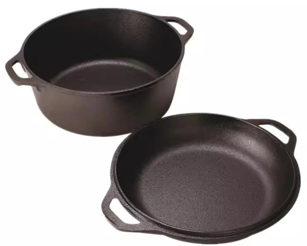 2 in 1 Cast Iron Dutch Oven Sauce Pan Skillet Set - Image 2