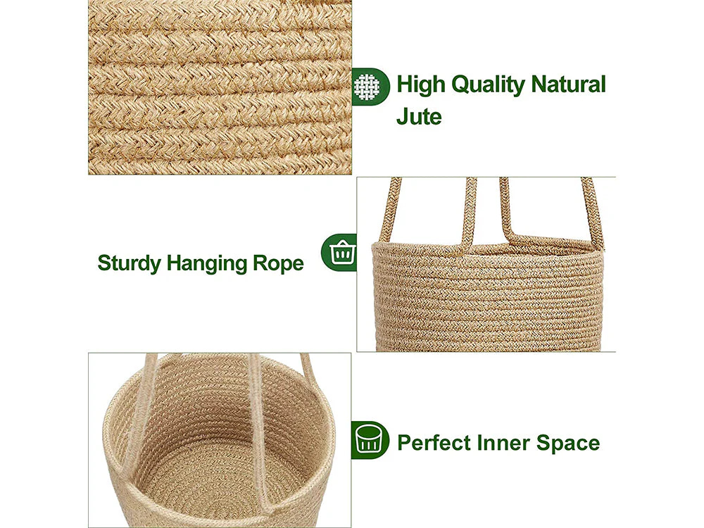 2 Pcs Jute Rope Hanging Planter Woven Plant Basket - Image 4