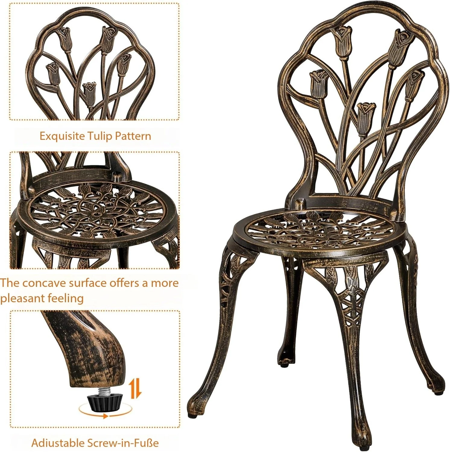 2-Seater Cast Aluminium Bistro Set Patio Furniture Sets - Image 6