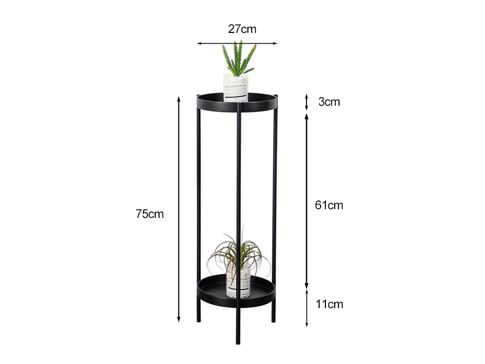 2 Tier Tall Metal Flower Plants Pot Holder-black-L - Image 5