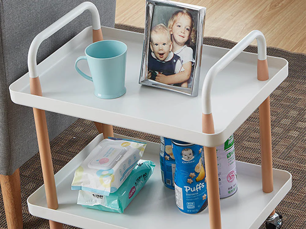 2 Tiers Utility Rolling Cart Multi-Function Storage Rack -White - Image 3