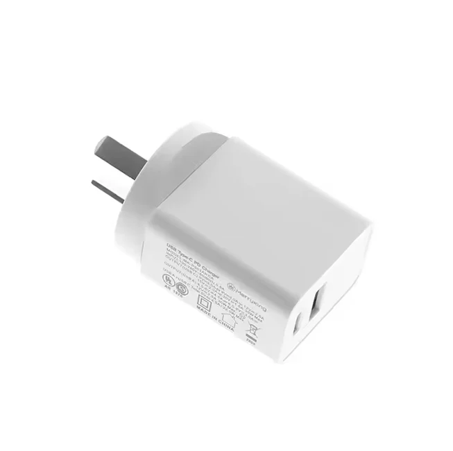 20W Dual-Port USB-C and USB-A Wall Charger Adapter (White) - Image 4