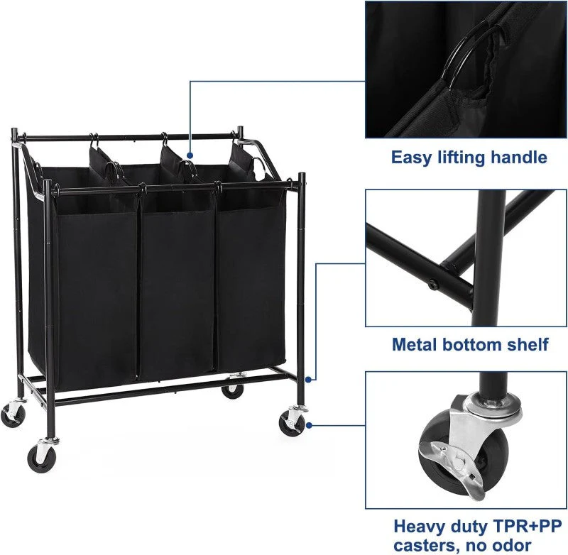 3 Bag Laundry Hamper Rolling Laundry Sorter - Image 5