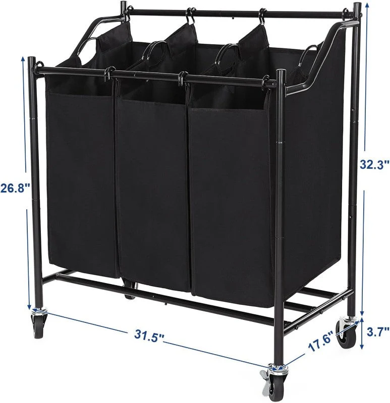 3 Bag Laundry Hamper Rolling Laundry Sorter - Image 7