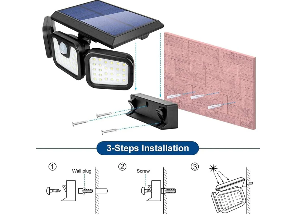 3-Headed Outdoor Solar Motion Sensor Light 74LED - Image 12