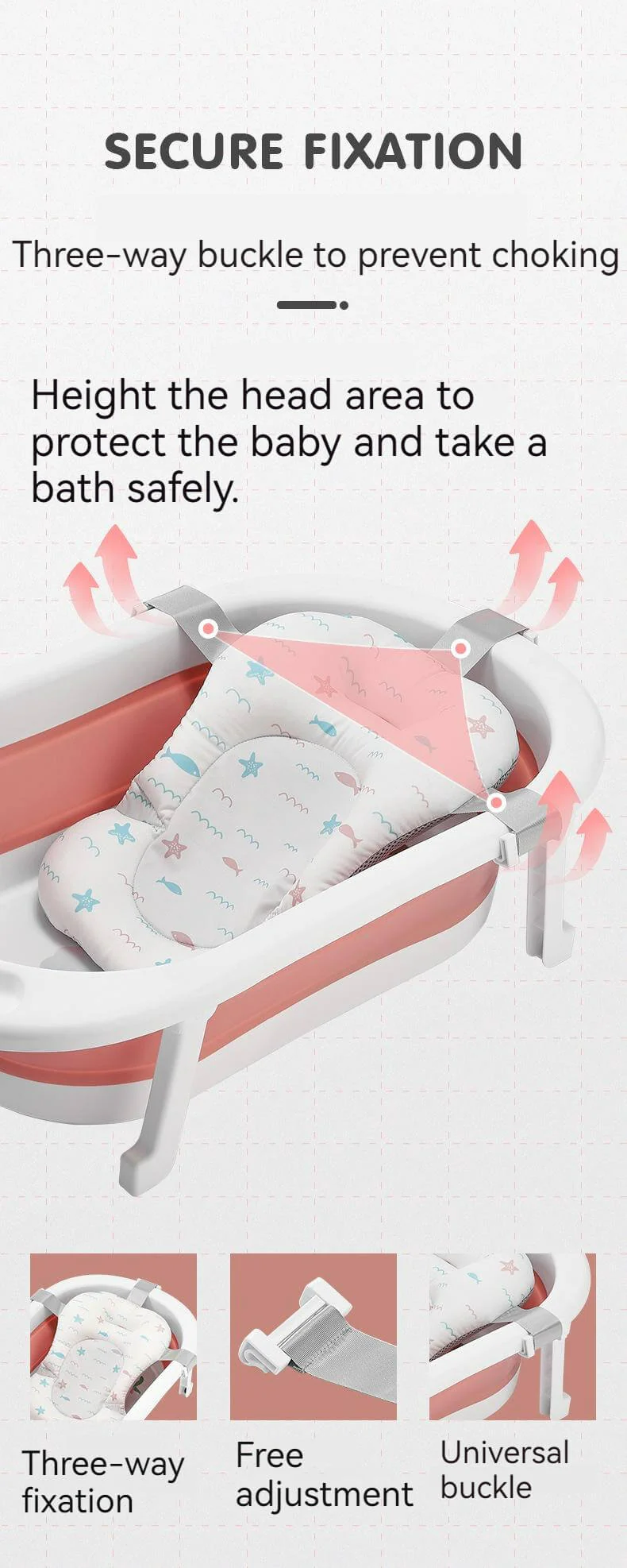 3 in 1 Foldable Baby Bath Tub & Bath Seats -Pink - Image 14
