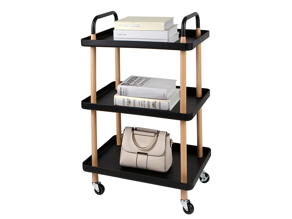 3-Tier Utility Rolling Cart Multi-Function Storage Rack - Black