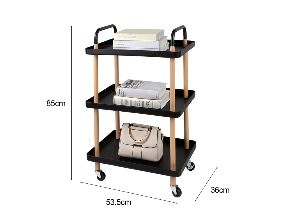 3-Tier Utility Rolling Cart Multi-Function Storage Rack - Black - Image 6