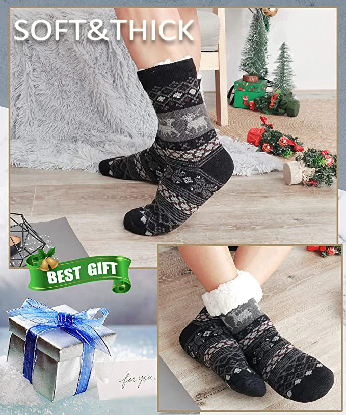 4 Pairs Mens Slipper Fuzzy Socks Winter Super Warm Soft Socks with Grippers - Image 3