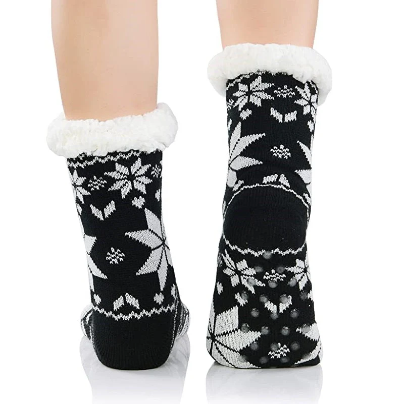 4 Pairs Womens Slipper Fuzzy Socks Winter Super Warm Soft Socks with Grippers - Image 3