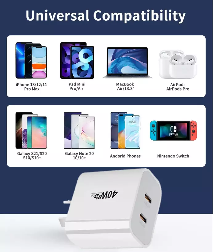 40W Universal Compatible Fast Wall Charger With Cable - Image 4