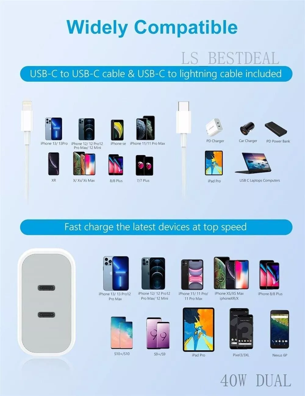 40W Universal Compatible Fast Wall Charger With Cable - Image 9