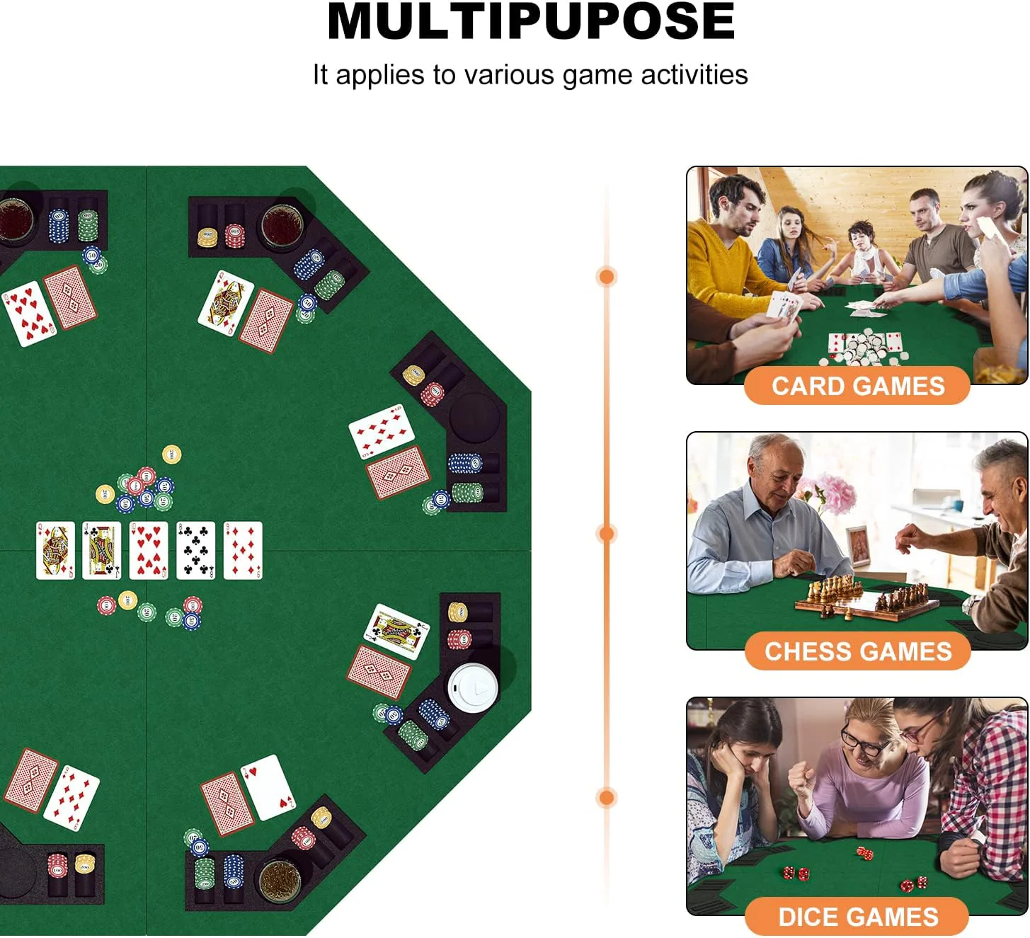 48 Inch Foldable Poker Table Top for 8 Players Chips Tray & Cup Holders Texas - Image 3
