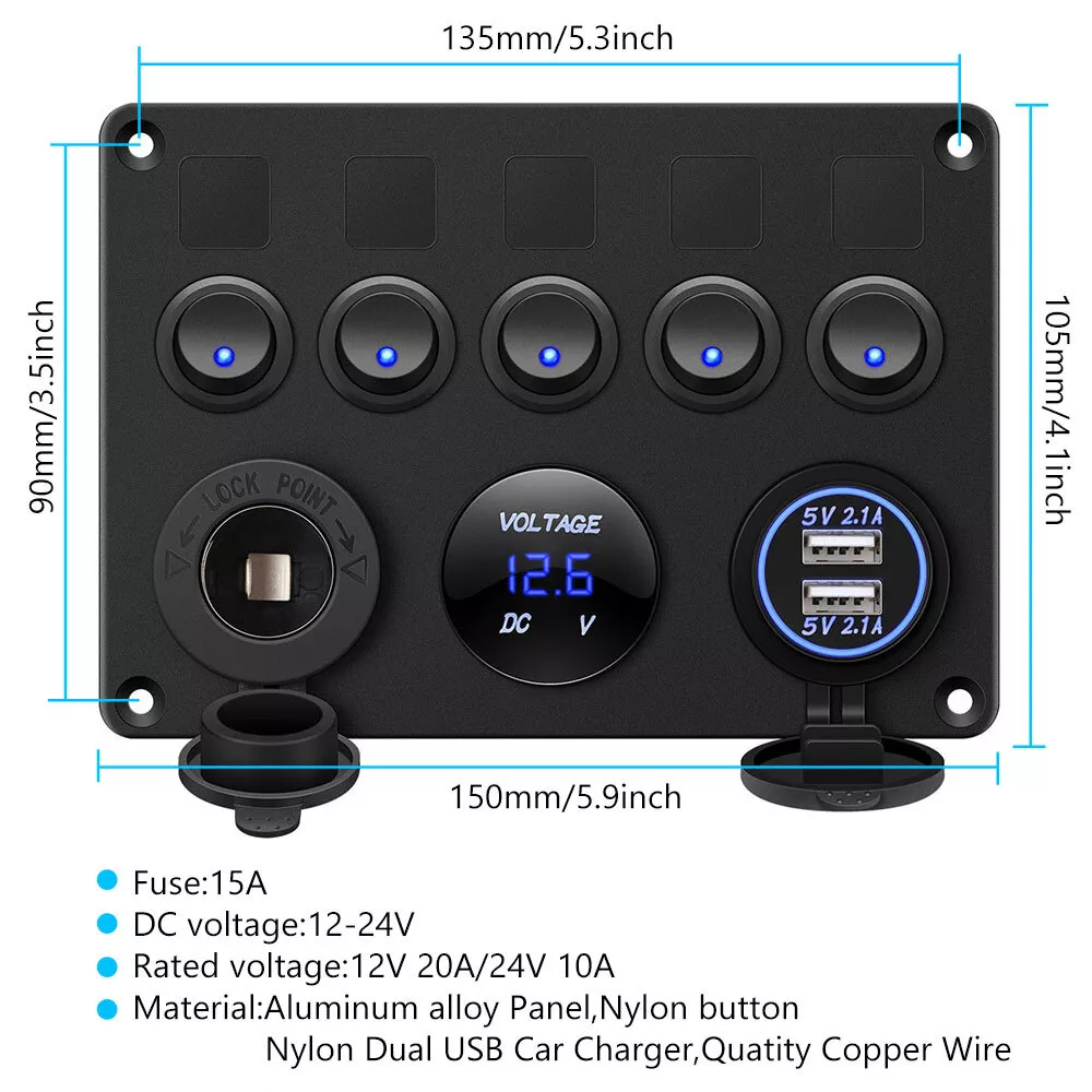 5 Gang Rocker Switch Panel - Image 3