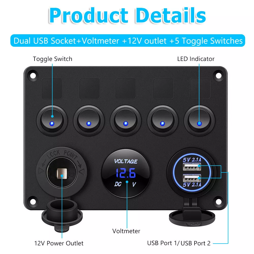 5 Gang Rocker Switch Panel - Image 4
