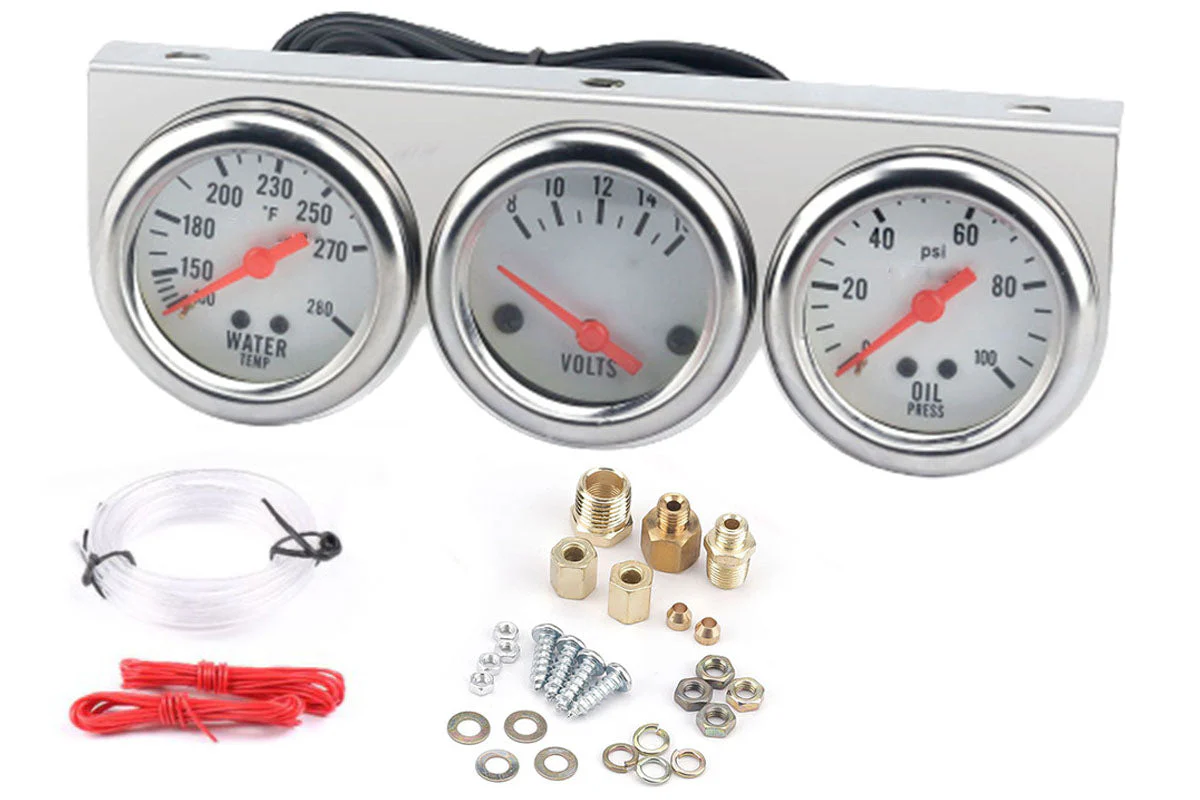 52mm Triple Kit Water Temperature Gauge Voltmeter Oil Pressure Gauge - Image 2
