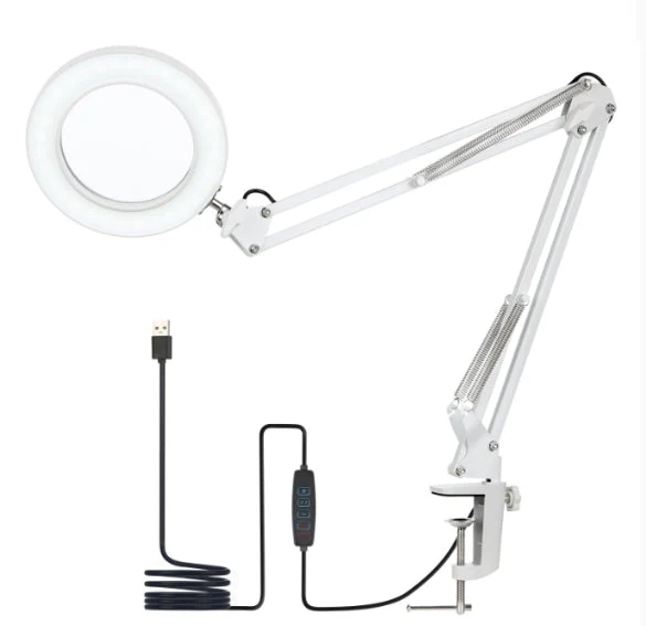 5X Magnifying Lamp with Big Clamp 3 Adjustable LED Light 10 Brightness Magnifier - Image 7