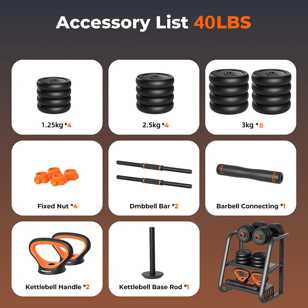 6-in-1 Adjustable Dumbbells Barbell Set (40Kg) - Image 8
