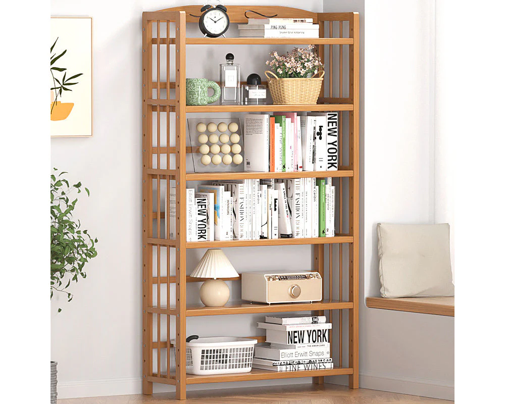 6 Tier Shelf bamboo Bookcase Bookshelf - Image 3