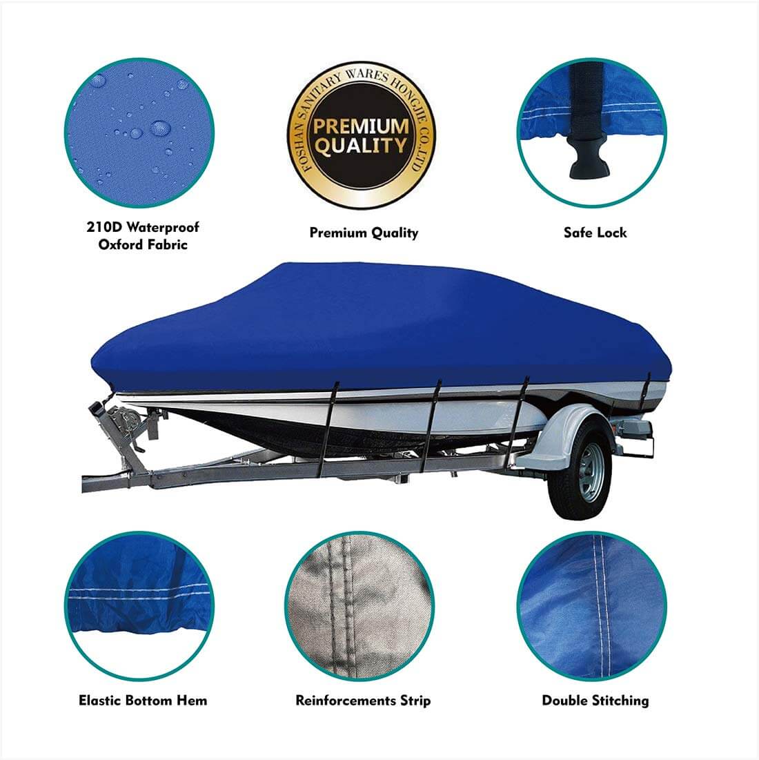 Boat Cover Heavy Duty – 600D Blue Trailerable Boat Cover for 17–19ft V-Hull - Image 4