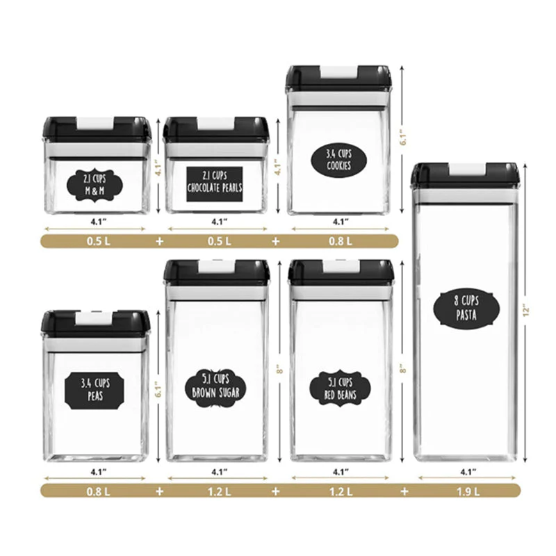 7 Pack Airtight Food Storage Container Set Kitchen and Pantry Containers Black - Image 2