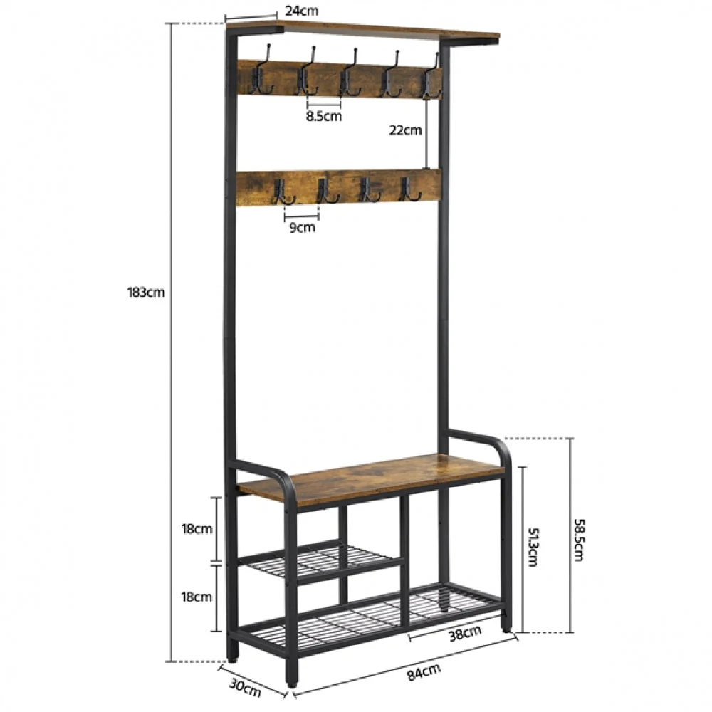 72” H Multifunctional Hall Tree with Bench &amp; Shoe Storage - Image 4