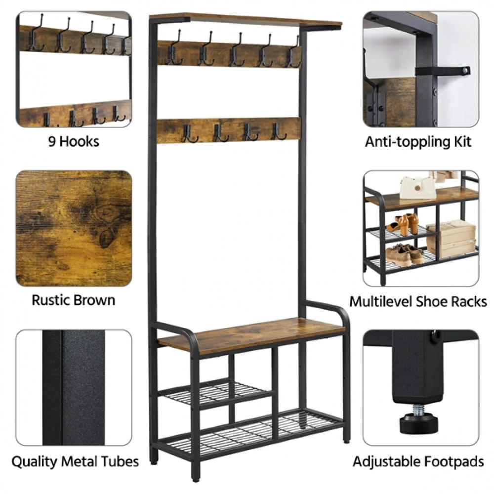 72” H Multifunctional Hall Tree with Bench &amp; Shoe Storage - Image 6