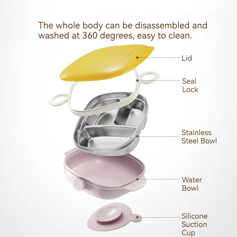 800ml 3 Grids Thermal Stainless Steel Suction Plate /Bowl-Yellow & Lavender - Image 11