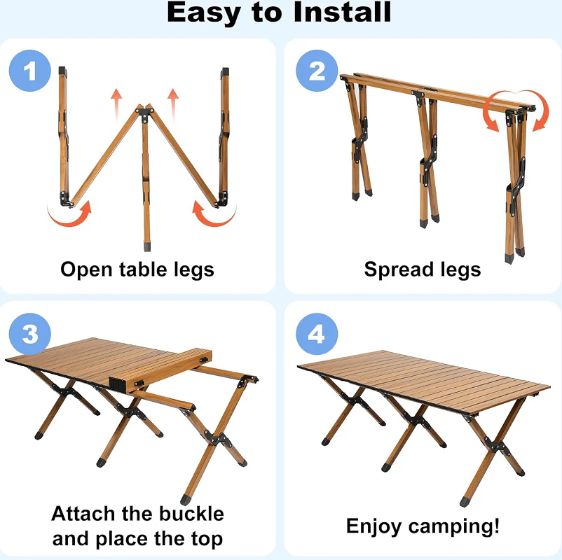 120CM Folding Dining Table Camping Picnic Egg Roll - Image 3