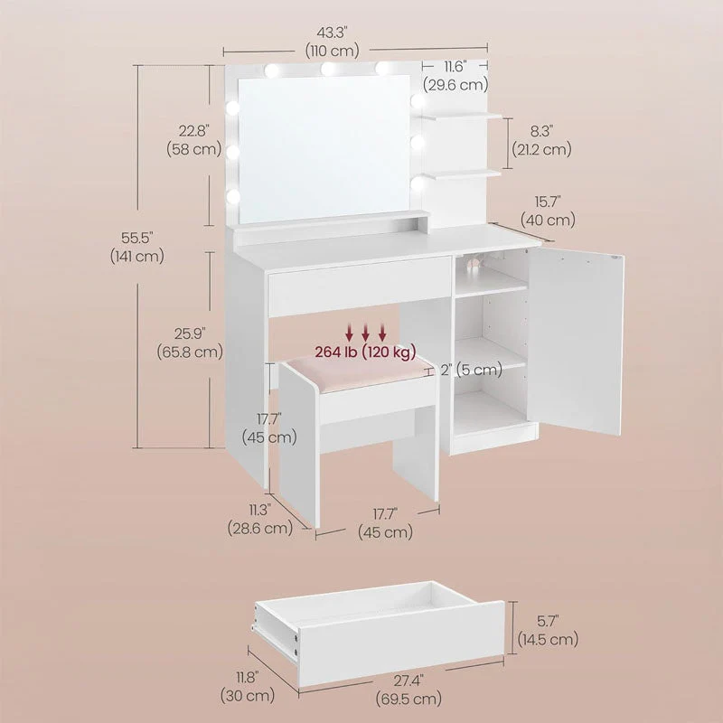 Dressing table with Stool - White - Image 7
