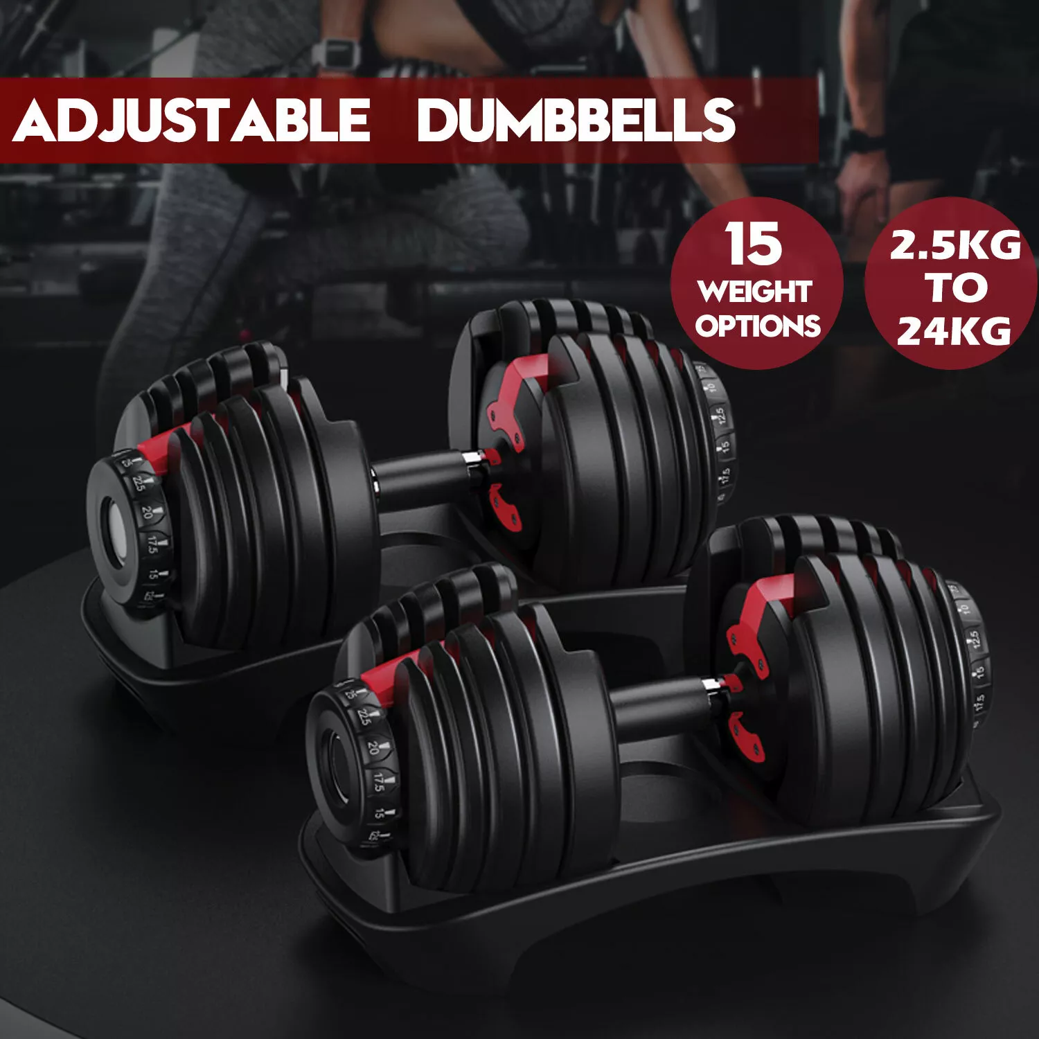 Adjustable Dumbbells 24Kg Pair - Image 6