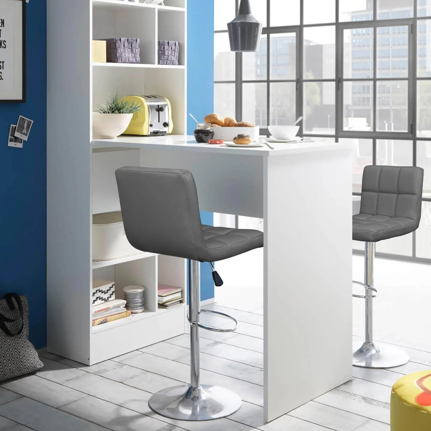 Adjustable Swivel Armless Bar Stools With Pu Leather - Image 8
