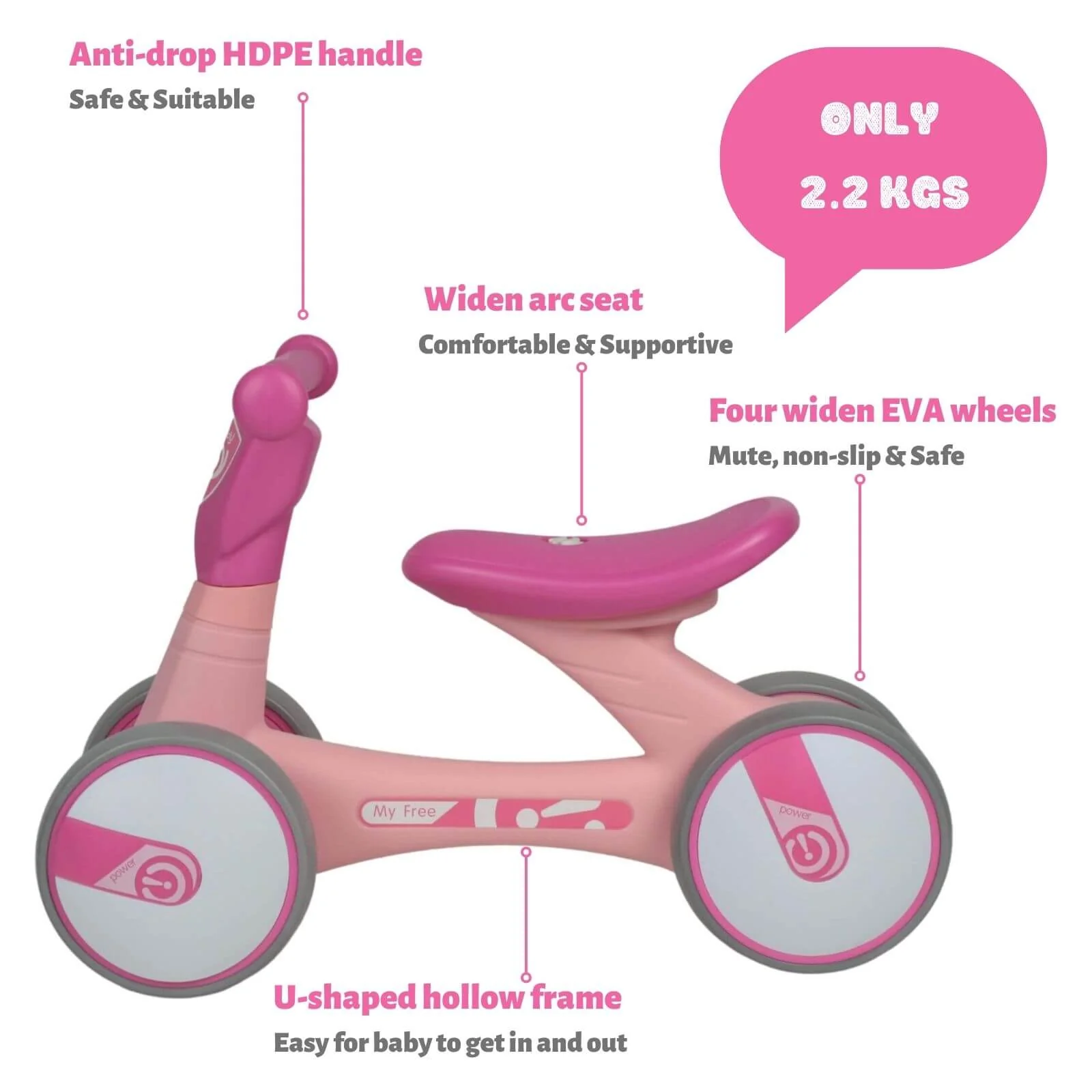 Baby Balance Bike 1006 Pink - Image 3