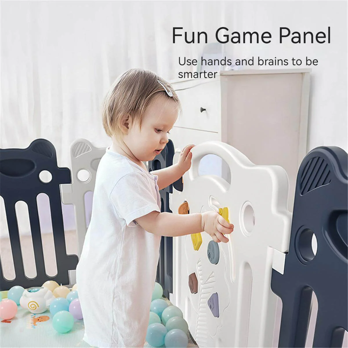 Baby Playpen 16+2 Panels (Little Bear & Bee)-Blue / White - Image 3