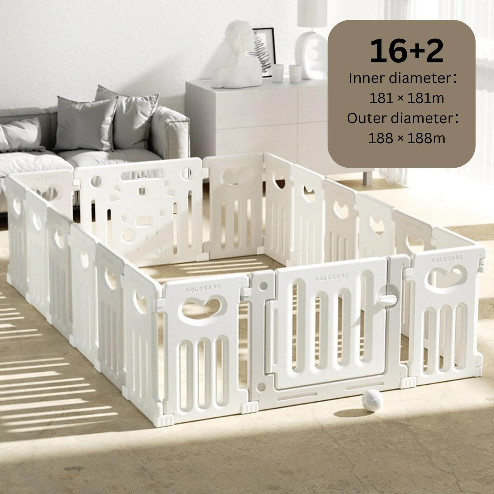 Baby Playpen 16+2 Panels (Love Heart)-Grey and White - Image 2