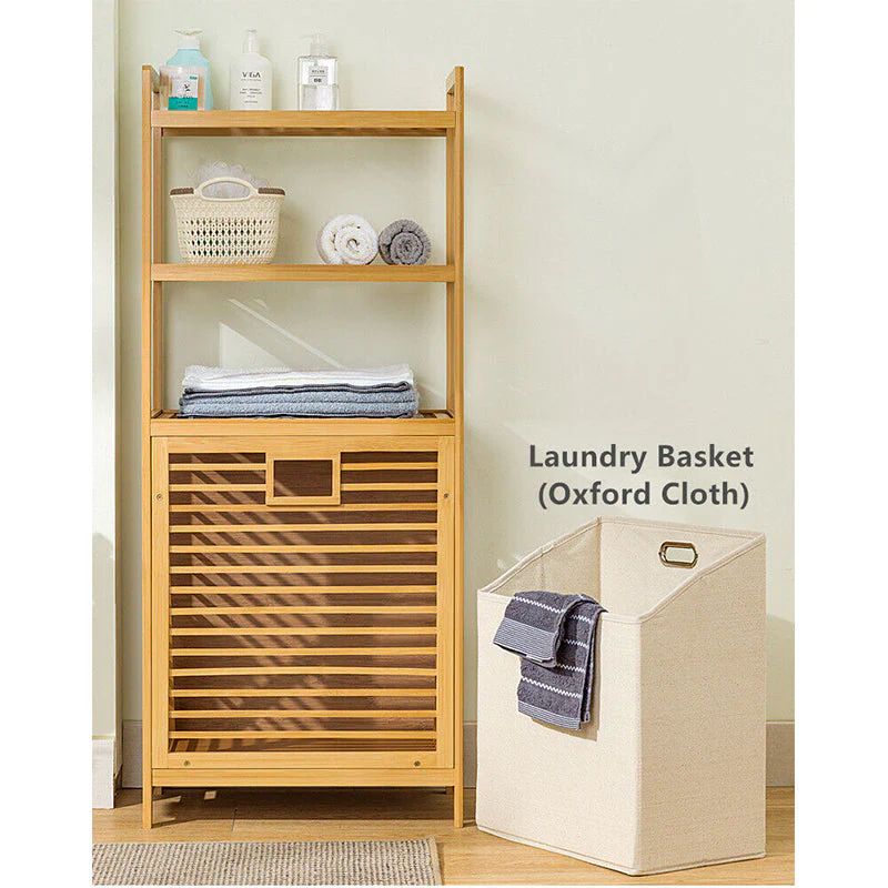 Bamboo Laundry Basket Rack with Shelf - Image 3