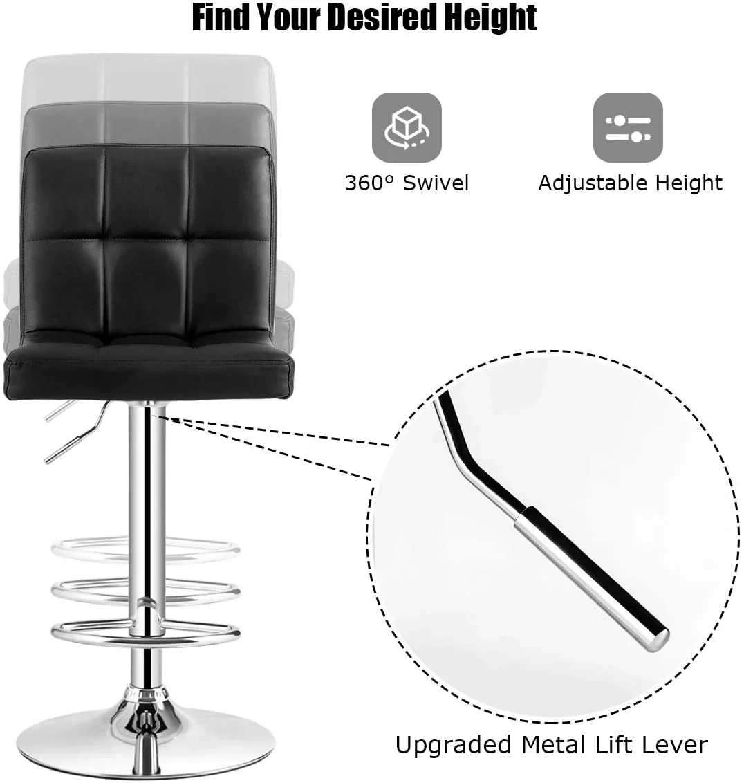 Bar Stool Height Adjustable Bar Stool Set of 2pcs - Image 6