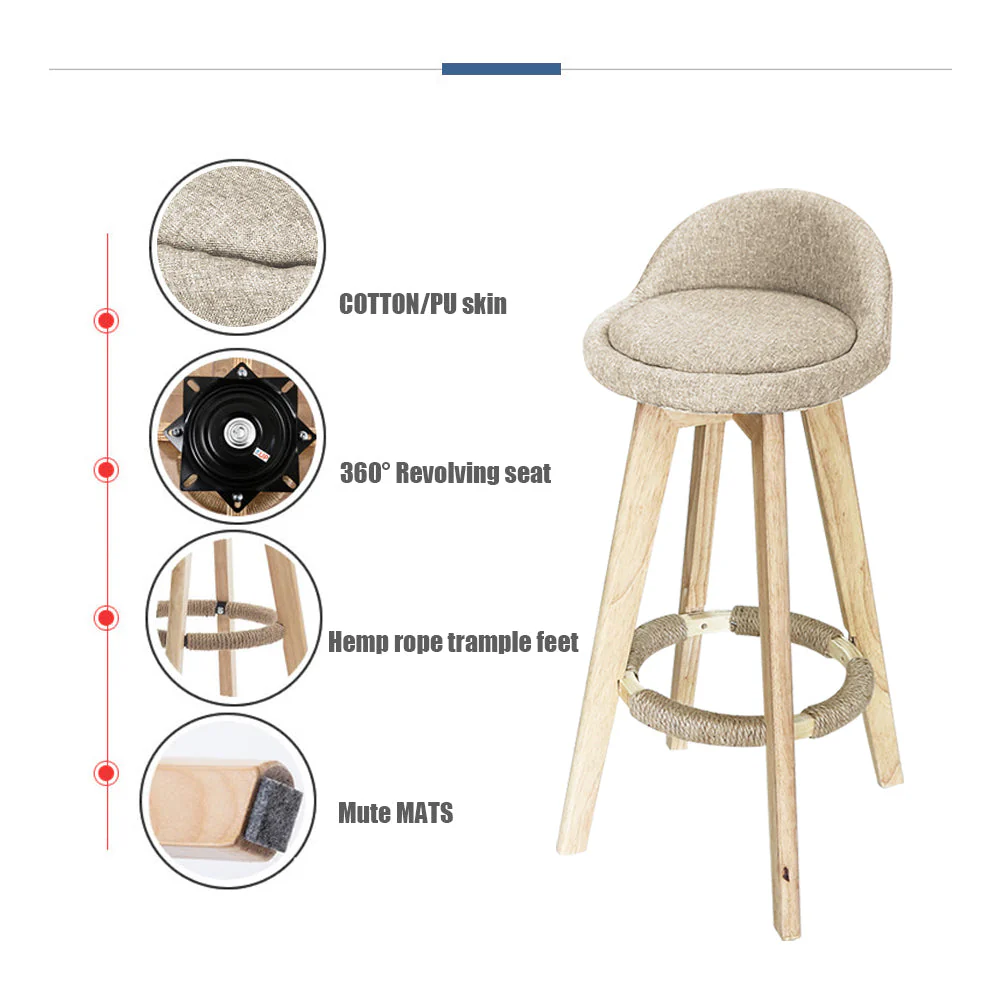 Bar Stools Chair 360 Degree Swivel Beige - Image 6
