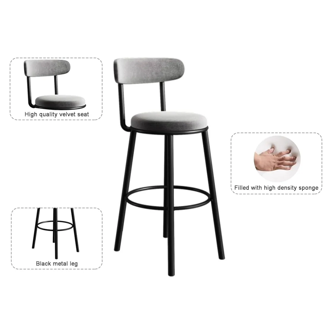 Bar Stools Velvet Chair Bar Stool Grey - Image 5