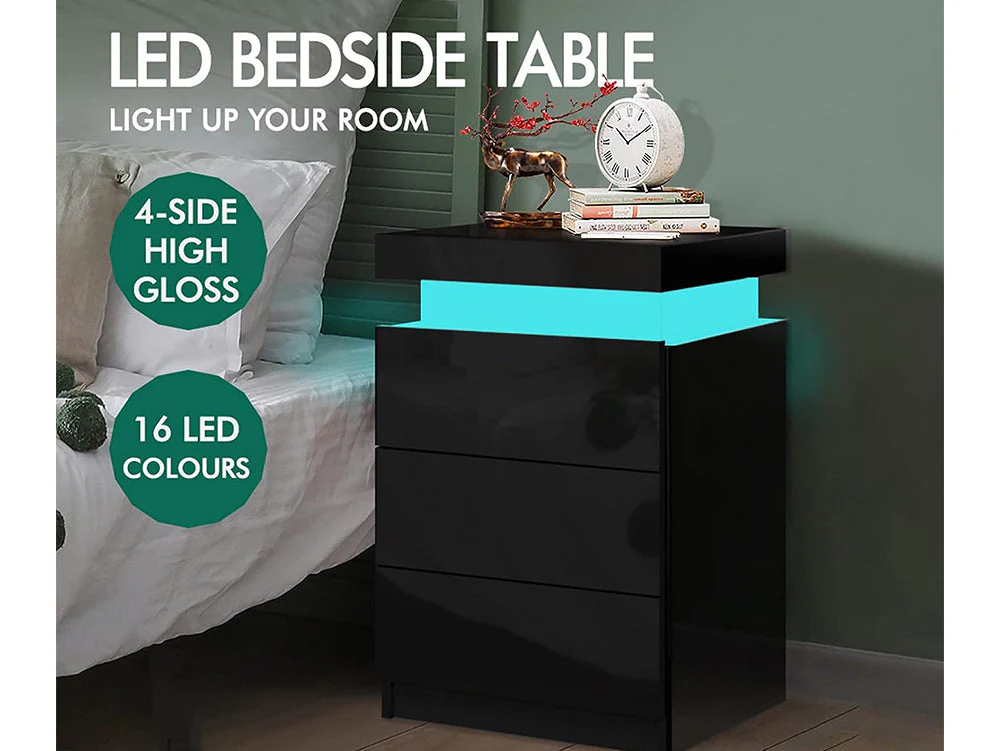 Bedside Table Drawers RGB Led Light Side Table - Image 2