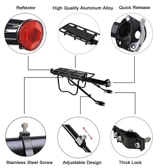 Bicycle Rear Bike Cargo Rack,110 Lbs Capacity Aluminum Alloy Bicycle Rear Rack - Image 7