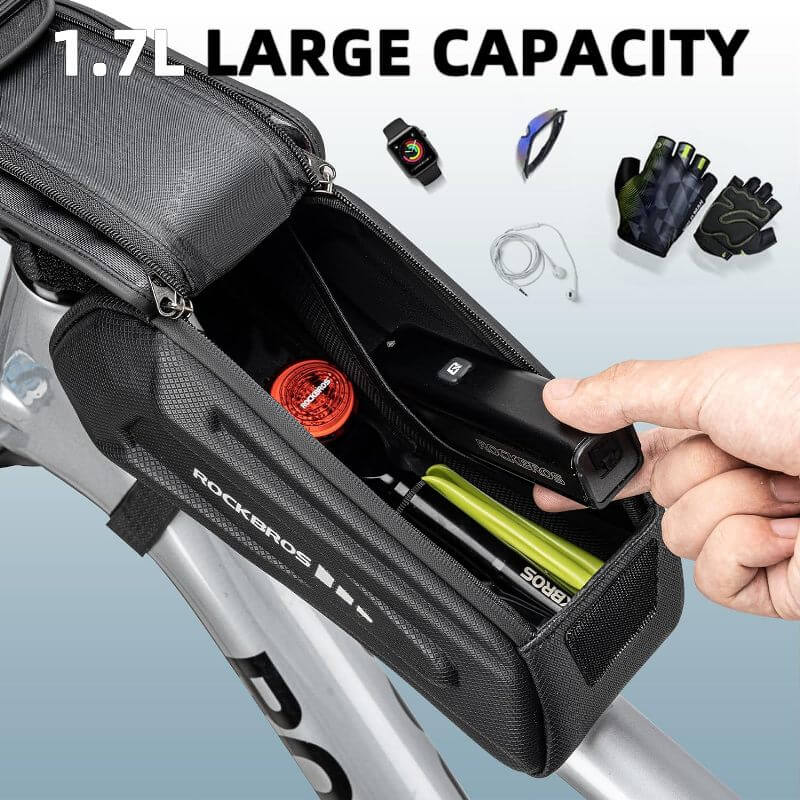 Bike Bicycle Top Tube Front Frame Bag Phone Mount Holder Waterproof 1.7L - Image 5