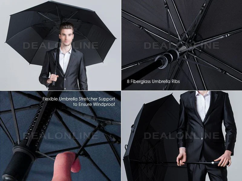 Black Double-Canopy Umbrella Windproof 150CM Large Auto-Open +Cover - Image 5