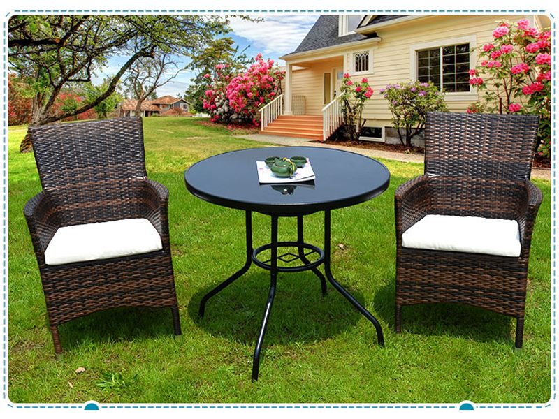 BLACK PE/PVC Rattan Patio Chairs & Round Table 3PC Set - Image 2