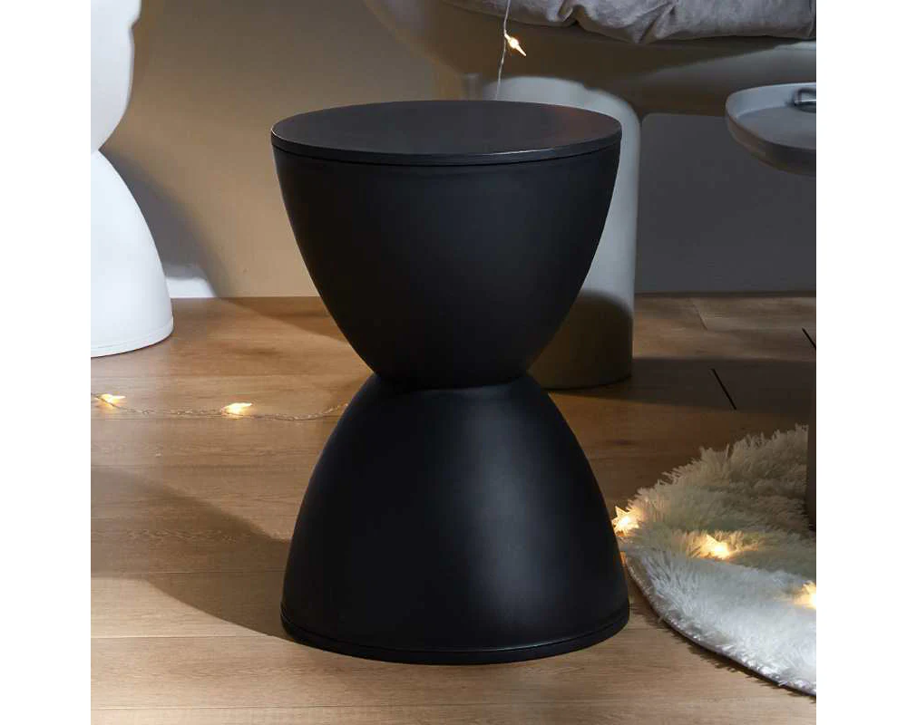 Black Round Side Table – Modern Hourglass Drum Stool for Home, Living Room & Bedroom (Black) - Image 4