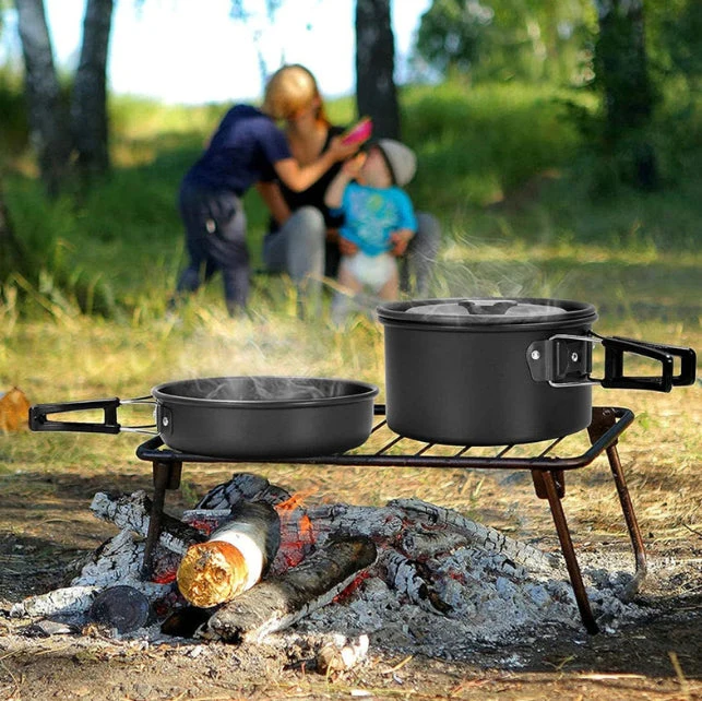 Camping Cookware Kit Aluminum Cooking Pots Water Kettle Pans Set with Stove Kettle - Image 6