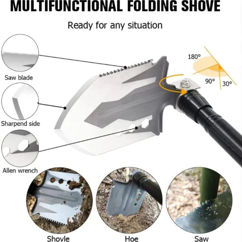 Camping Survival Shovel Axe, Multifunctional Folding High-Carbon Steel Tool Set - Image 2