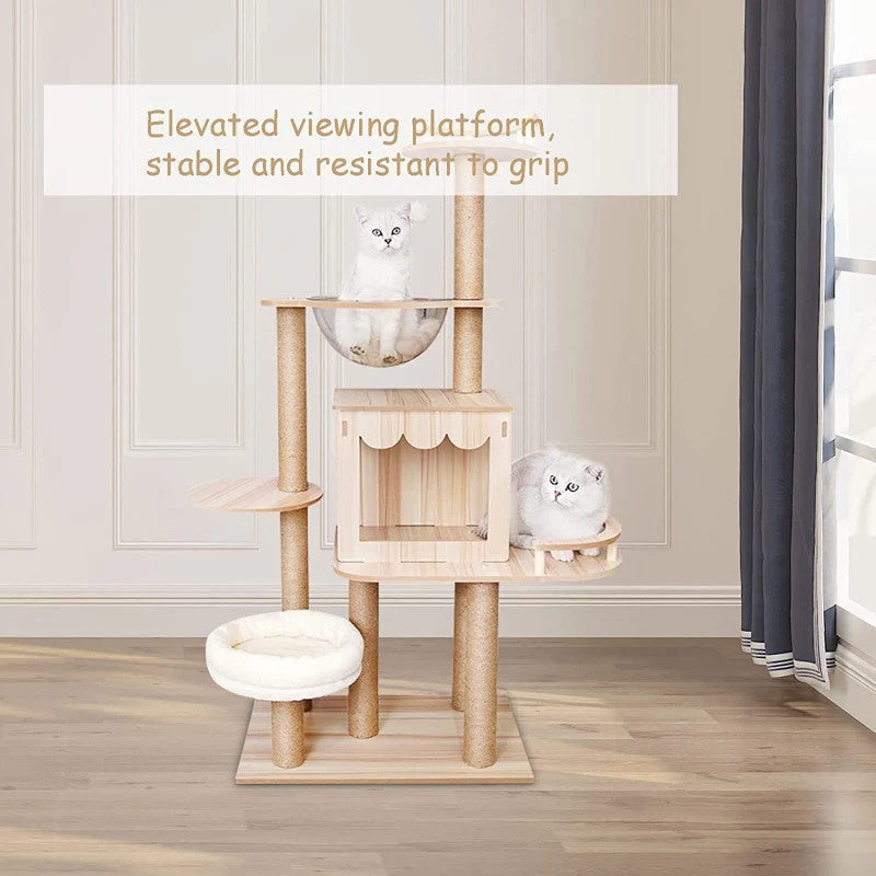 Cat Tree House Multi-Level Cat Tree House Condo with Hammock & Toys - Image 9