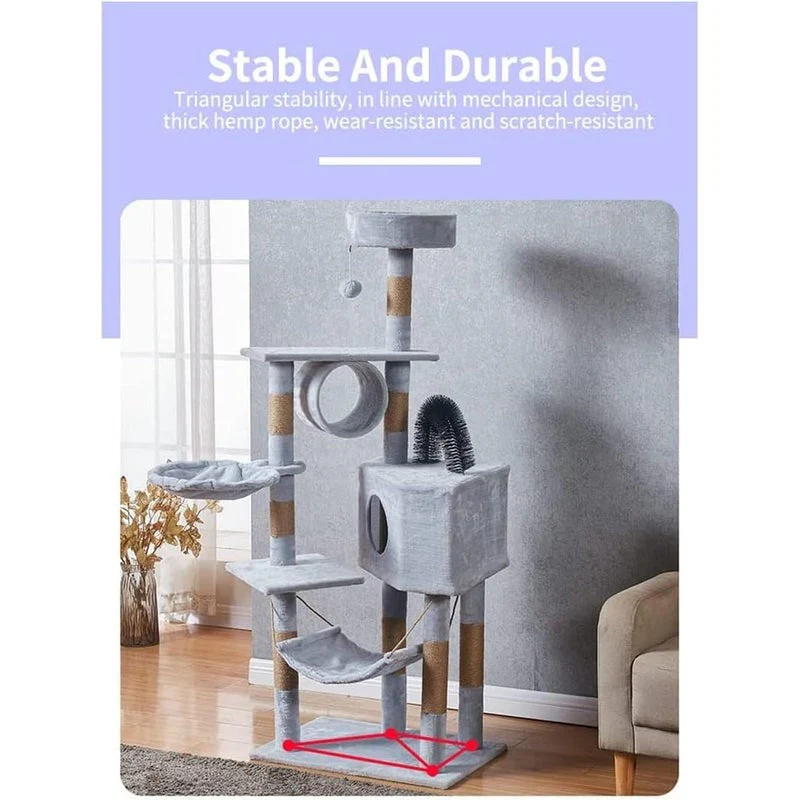 Cat Tree House with Scratching Posts Hammock - Image 9